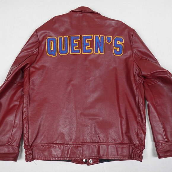 Vintage 1991 QUEEN'S UNIVERSITY Leather Varsity Jacket Men's 38 Made in Canada - Picture 1 of 13